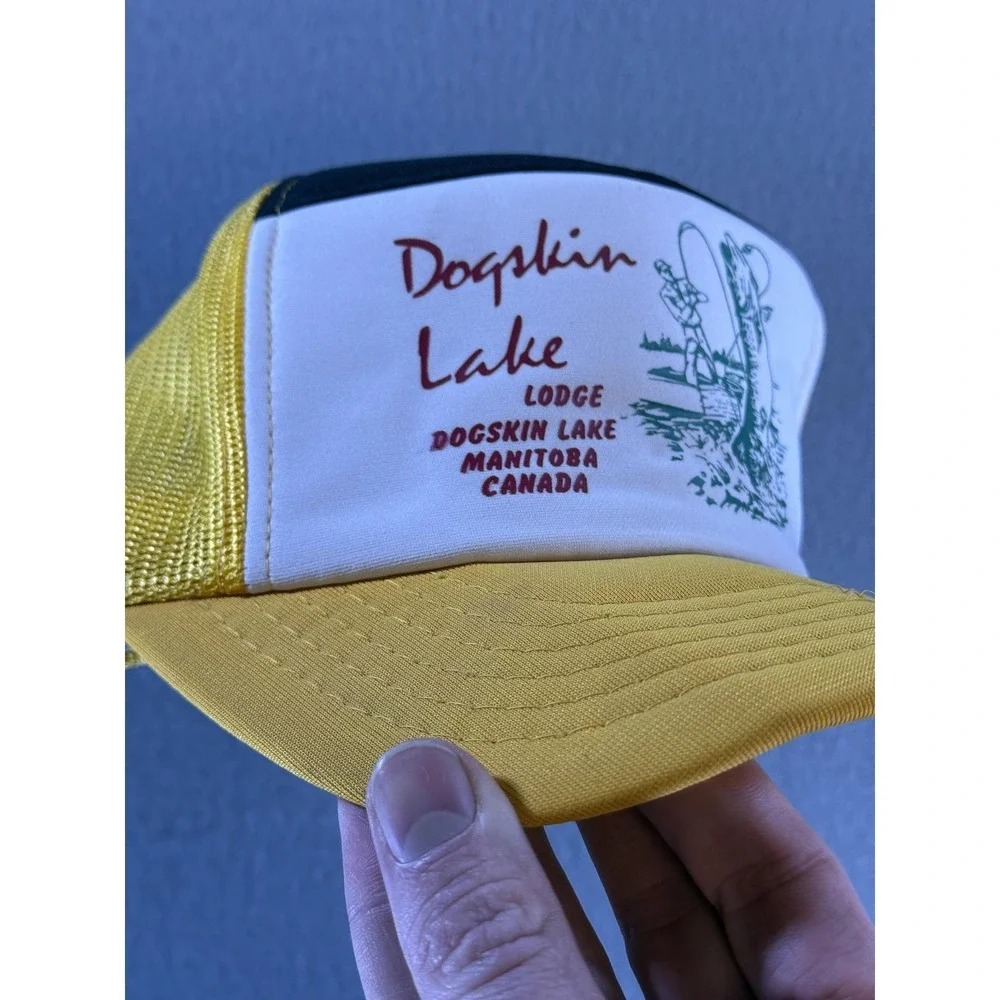 Vintage Dogskin Lake Lodge Debroni's Hat Cap Snap Back Mens‎ One Size Yellow